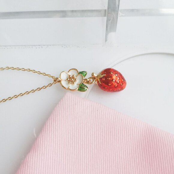 Kate Spade Picnic Perfect Strawberry Necklace 🎀 Gold - Picture 2 of 3